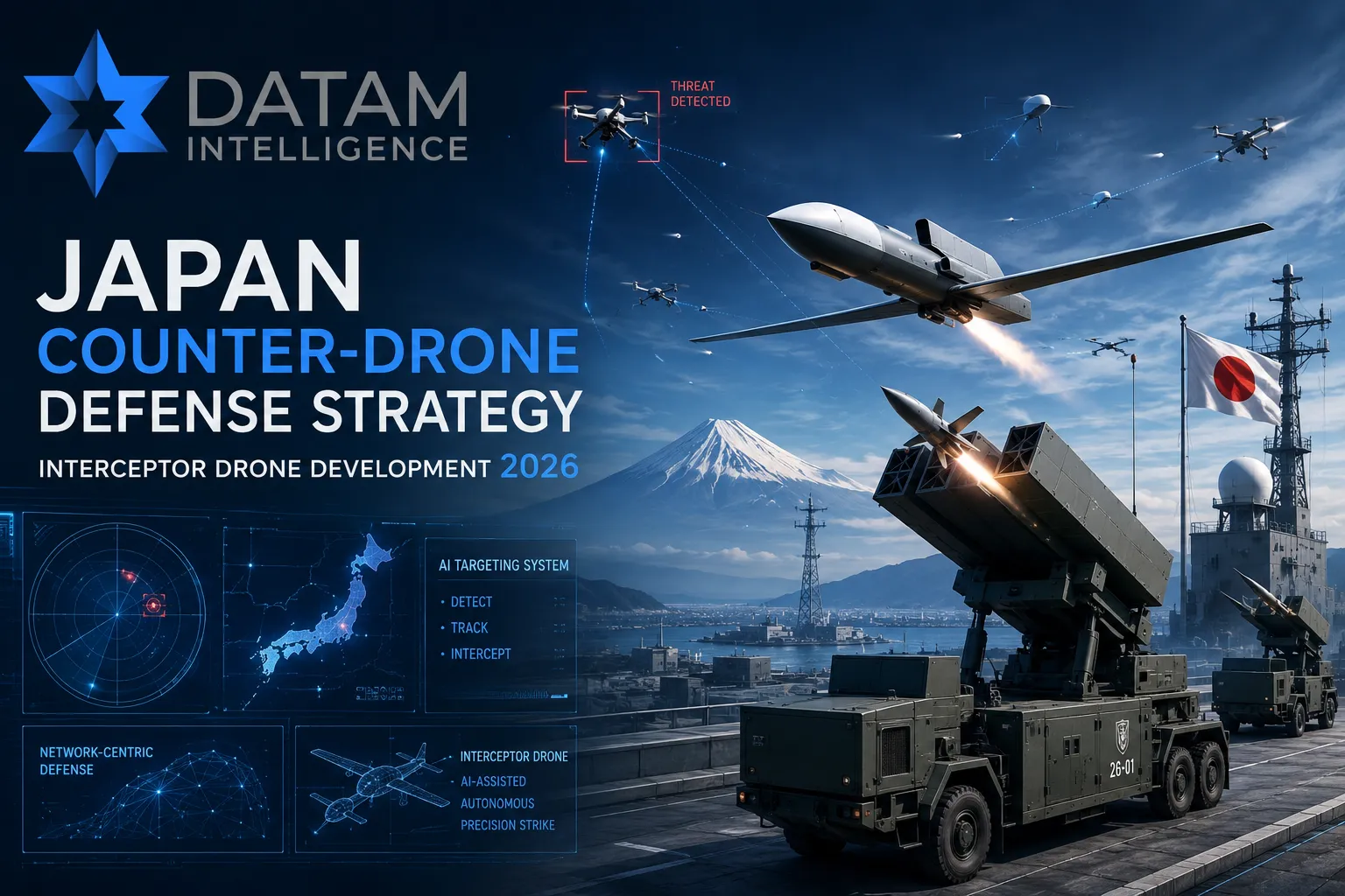 Japan counter-drone defense system featuring interceptor drones detecting and neutralizing aerial threats in modern military airspace  