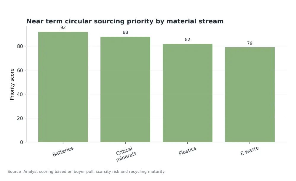 Near term circular sourcing priority by material stream