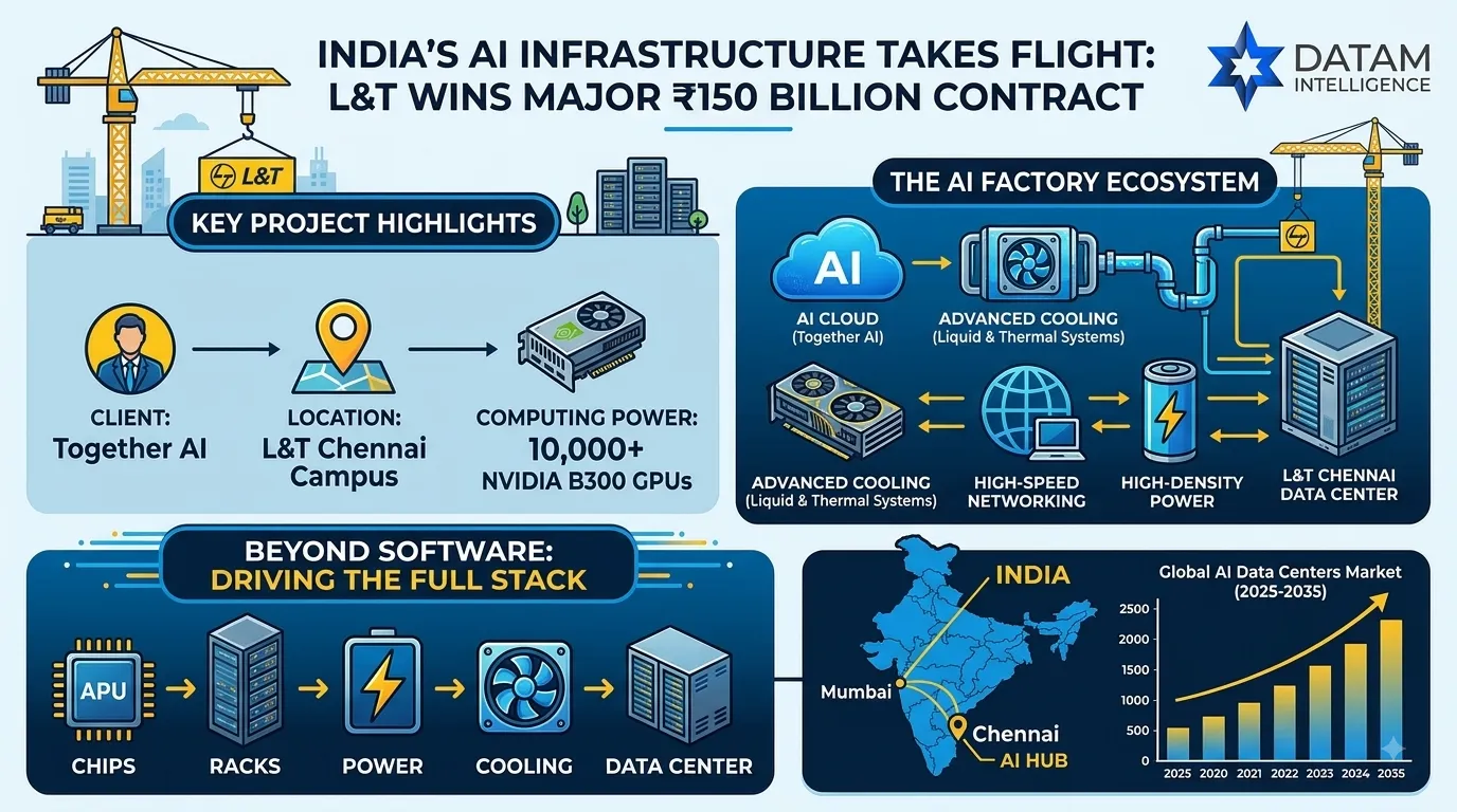 L&T and Together AI ₹150 Billion AI Data Center Infrastructure Project in Chennai with 10000 NVIDIA B300 GPUs - DataM Intelligence