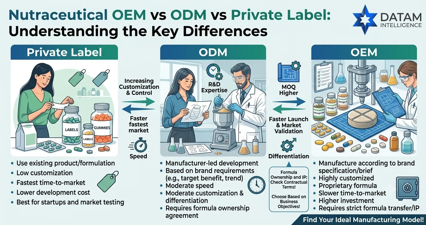 Nutraceutical OEM vs ODM vs Private Label Manufacturing Differences - Datam Intelligence