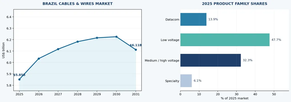 Figure 1. Brazil Cables & Wires Market: Market Size, 2025–2031 and 2025 Product Family Shares.