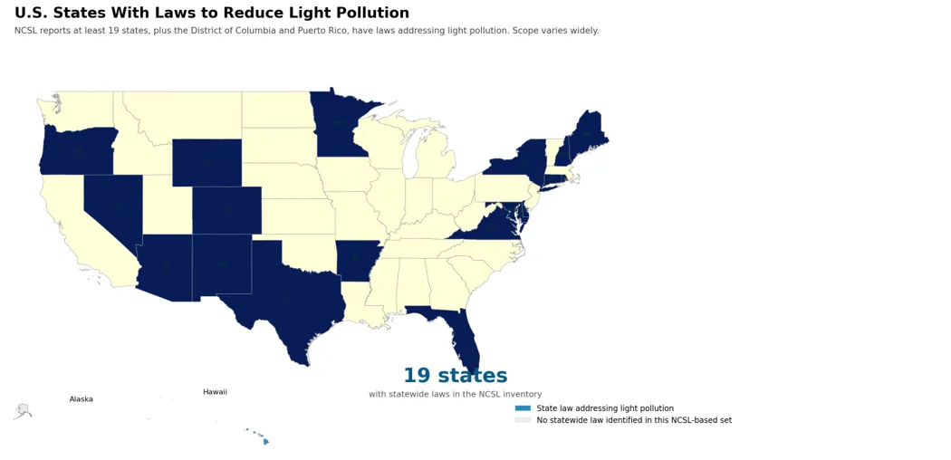 US Sates with Laws to reduce light pollution
